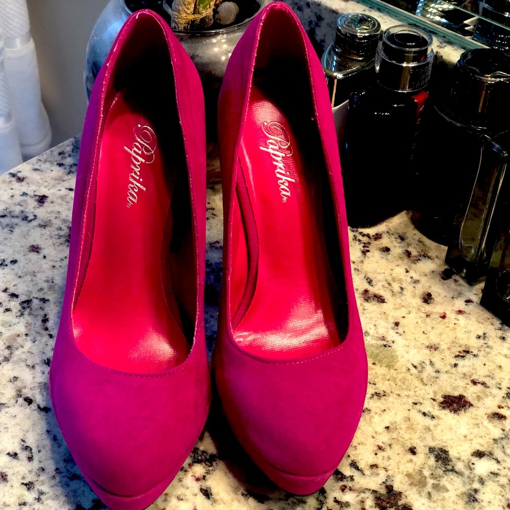 Hot Pink Swede Pumps